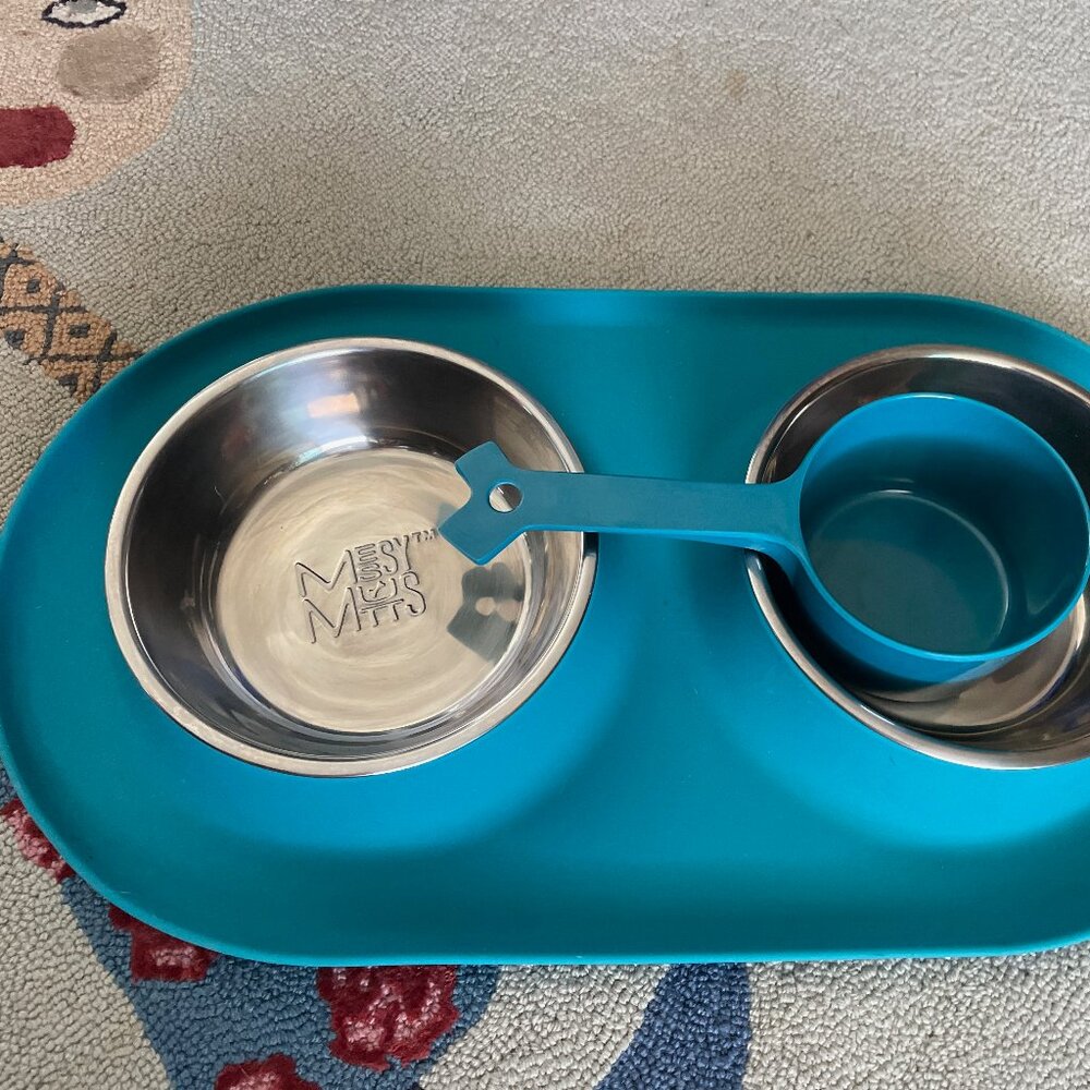 Messy Mutts Stainless Steel Dog Feeder with Non-Slip Silicone Base & Scoop